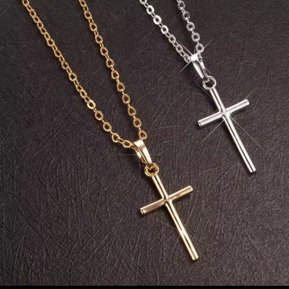 Silver Cross Necklace Women's Gold New f20 - Picture 1 of 6